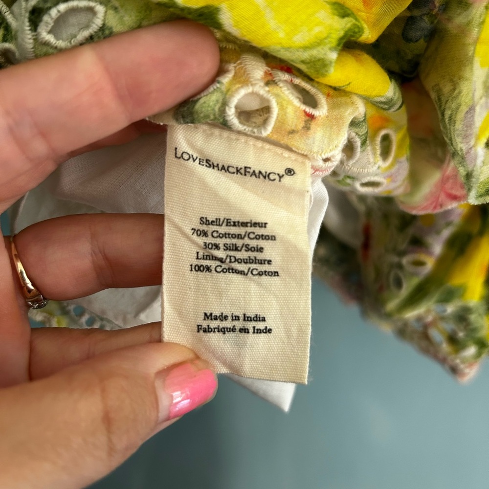 LoveShackFancy Aldina Tiered Yellow Floral Broderie Mini Dress M - Picture 4 of 10
